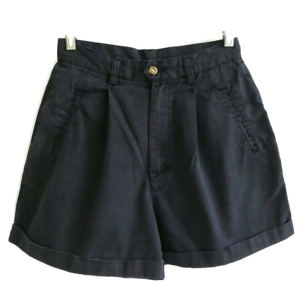 Vintage 80s BWB Best World Shorts Ultra High Waist Pleated Navy Wide Leg 7 / 8